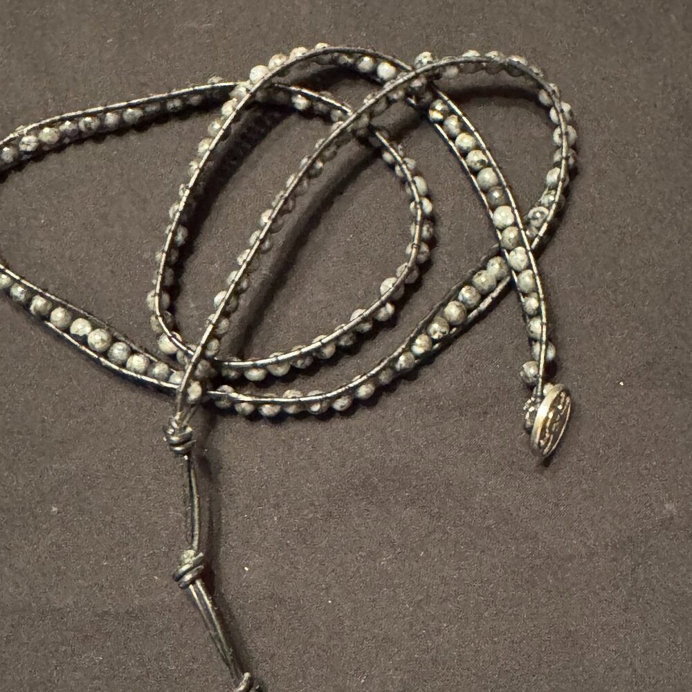 Handmade Beaded Leather Wrap Bracelet Black Gray